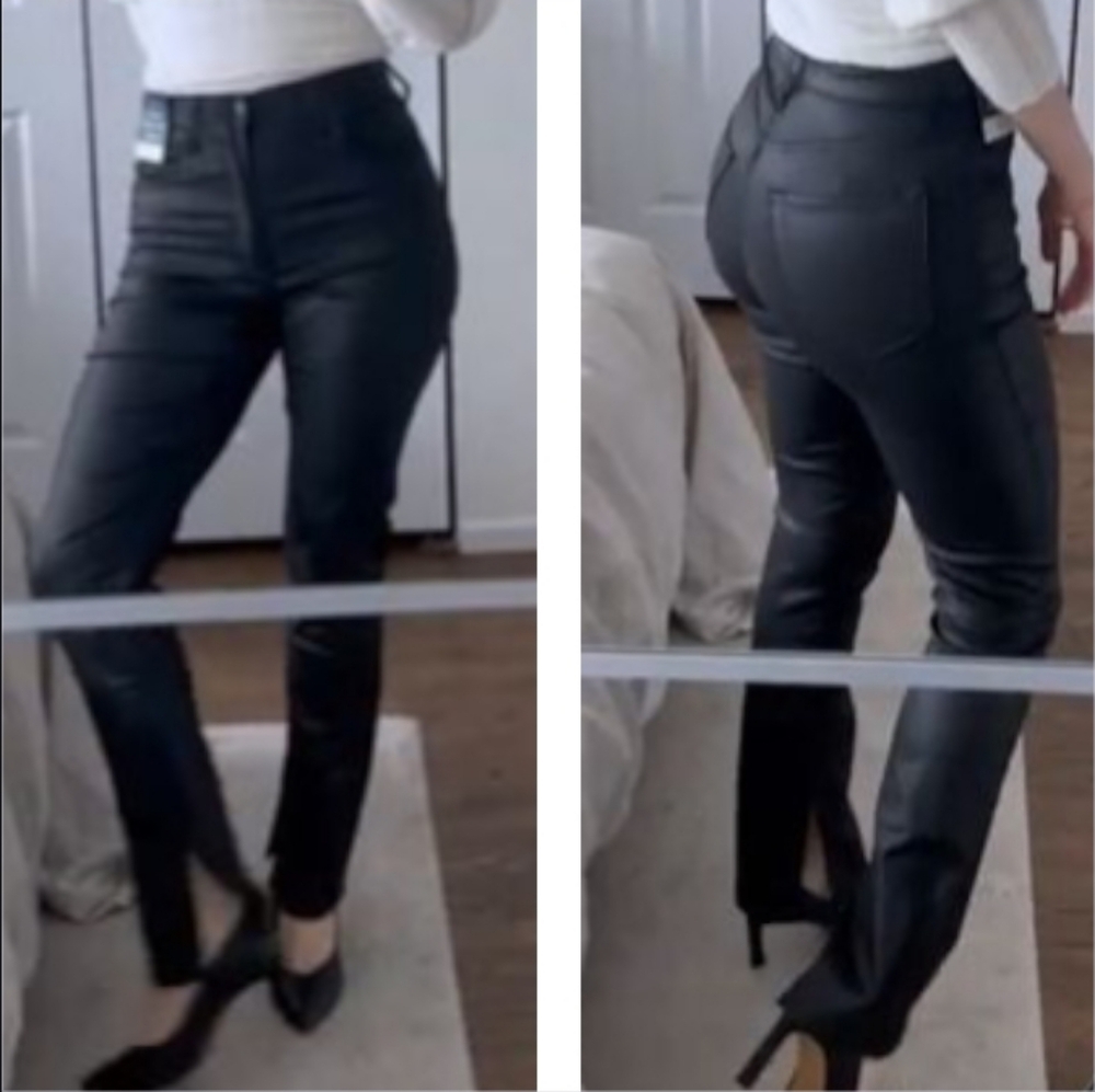 A&F 90s Slim Straight Curve Love Coated Pants Split Hem